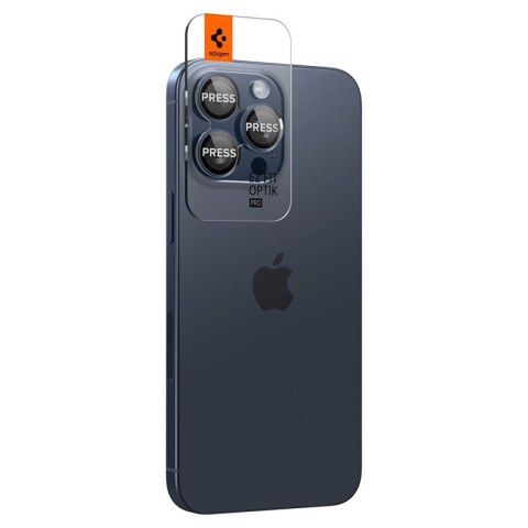 Spigen Optik Pro GLAS.TR EZ Fit Camera Protector 2-Pack - Szkło ochronne na obiektyw do iPhone 15 Pro / 15 Pro Max / iPhone 14 P