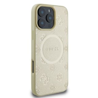 Guess Saffiano Peony Classic Logo MagSafe - Etui iPhone 16 Pro (złoty)