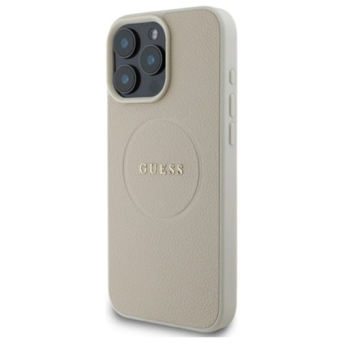 Guess Grained Ring MagSafe - Etui iPhone 16 Pro Max (beżowy)