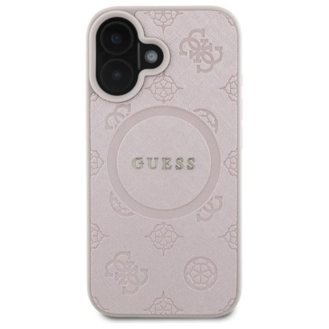 Guess Saffiano Peony Classic Logo MagSafe - Etui iPhone 16 (różowy)