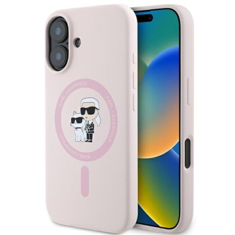 Karl Lagerfeld Silicone Karl & Choupette Ring MagSafe - Etui iPhone 16 (różowy)