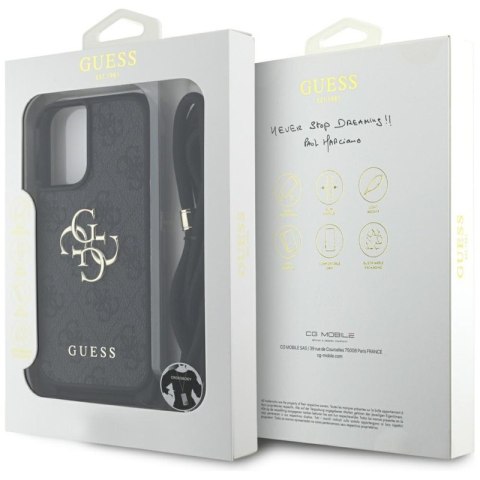 Guess 4G Big Logo Cord Strap Crossbody - Etui do iPhone 16 Plus (czarny)