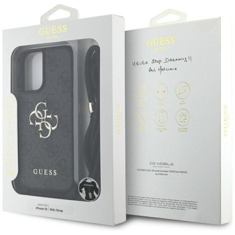 Guess 4G Big Logo Cord Strap Crossbody - Etui do iPhone 16 (czarny)