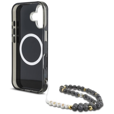 Guess Palm Trees Triangle Pearl Strap MagSafe - Etui do iPhone 16 (czarny)