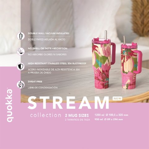 Quokka Stream - Kubek termiczny ze stali nierdzewnej 950 ml ze słomką (Light Pink)