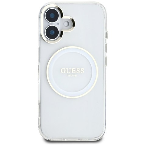 Guess IML Metal Colored Circle Classic Logo MagSafe - Etui do iPhone 16 (biały)