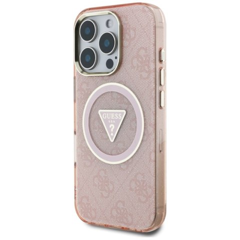 Guess IML Metal Glitter 4G Circle Triangle MagSafe - Etui do iPhone 16 Pro Max (różowy)