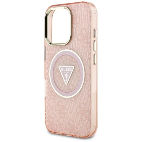 Guess IML Metal Glitter 4G Circle Triangle MagSafe - Etui do iPhone 16 Pro Max (różowy)