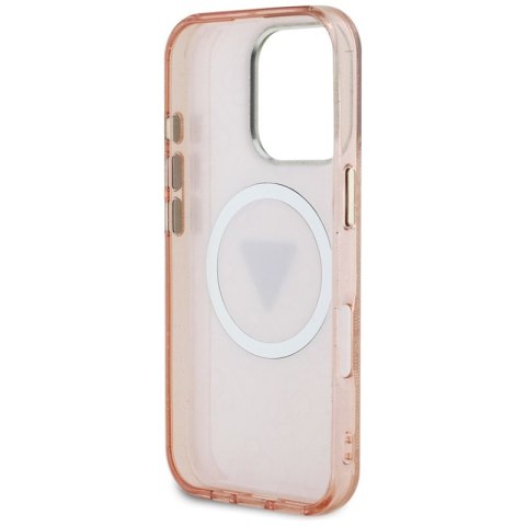Guess IML Metal Glitter 4G Circle Triangle MagSafe - Etui do iPhone 16 Pro (różowy)