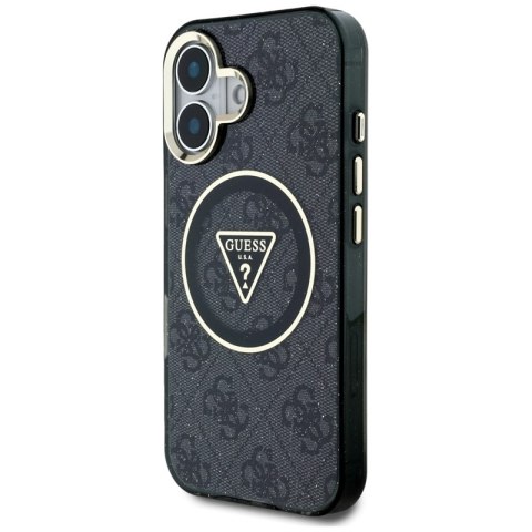 Guess IML Metal Glitter 4G Circle Triangle MagSafe - Etui do iPhone 16 (czarny)