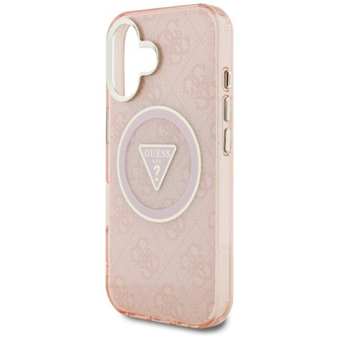 Guess IML Metal Glitter 4G Circle Triangle MagSafe - Etui do iPhone 16 (różowy)