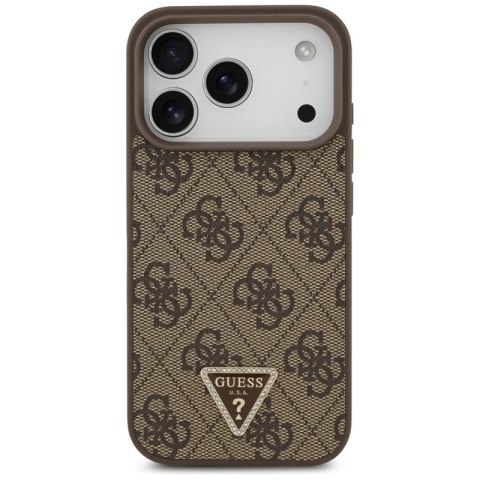 Guess Leather 4G Triangle Strass MagSafe - Etui iPhone 17 Pro (brązowy)