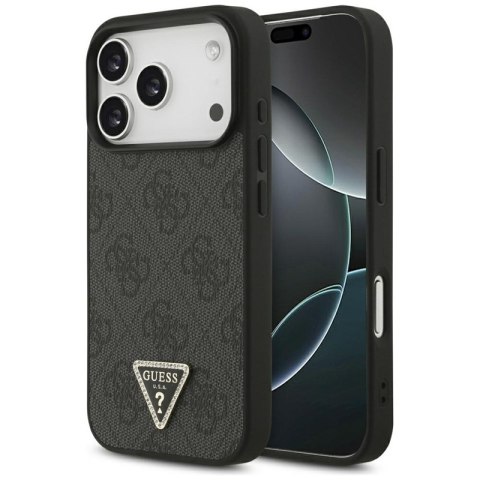 Guess Leather 4G Triangle Strass MagSafe - Etui iPhone 17 Pro (czarny)