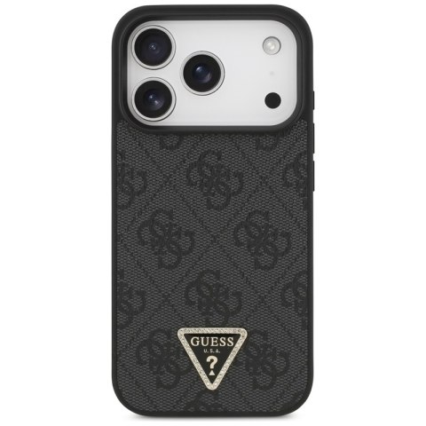 Guess Leather 4G Triangle Strass MagSafe - Etui iPhone 17 Pro (czarny)