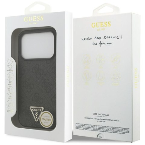 Guess Leather 4G Triangle Strass MagSafe - Etui iPhone 17 Pro (czarny)