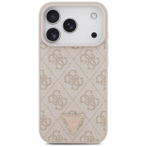 Guess Leather 4G Triangle Strass MagSafe - Etui iPhone 17 Pro (różowy)