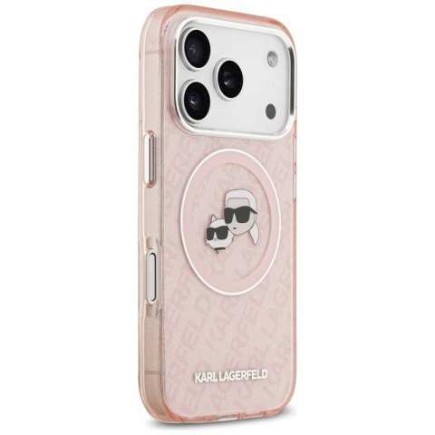 Karl Lagerfeld IML Glitter Karl & Choupette Heads Logo MagSafe - Etui iPhone 17 Pro (różowy)