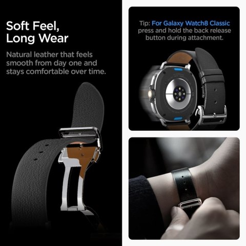 Spigen Enzo - Pasek z naturalnej skóry do Samsung Galaxy Watch 8 / 8 Classic 40 / 44 / 46 mm (Black)