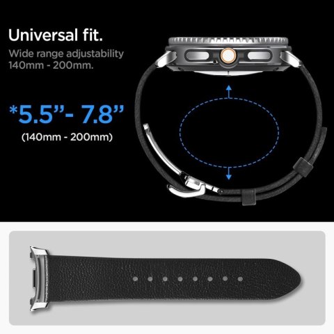 Spigen Enzo - Pasek z naturalnej skóry do Samsung Galaxy Watch 8 / 8 Classic 40 / 44 / 46 mm (Black)