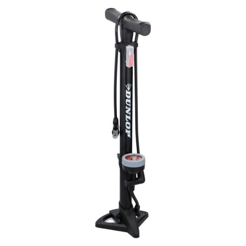 Dunlop - Pompka podłogowa do rowerów, piłek, materacy z manometrem (Czarny)