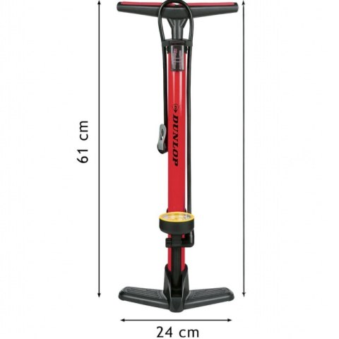 Dunlop - Pompka podłogowa do rowerów, piłek, materacy z manometrem (Czerwony)