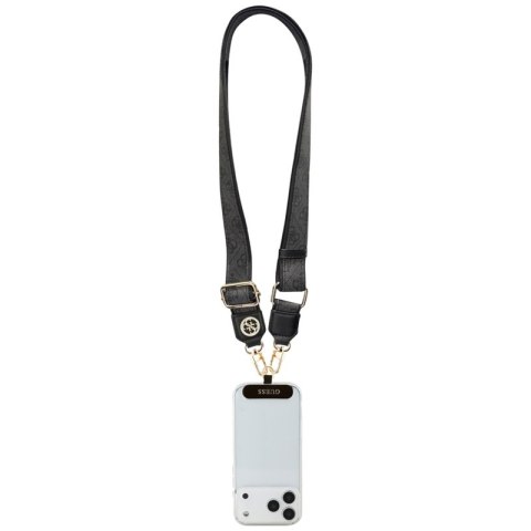 Guess Universal Crossbody Strap 4G Tether Patch Strass Metal Logo - Uniwersalny pasek / smycz do telefonu (czarny)