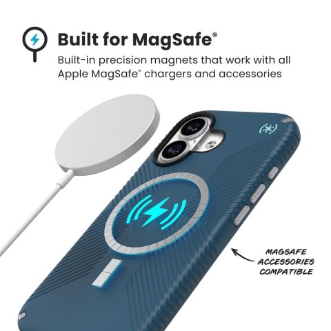 Speck Presidio2 Grip MagSafe - Etui iPhone 17 (Deep Sea/Silver Metallic)