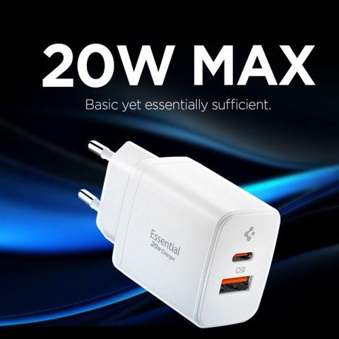 Spigen Essential EE202EU GaN Pro - Ładowarka sieciowa USB-C + USB-A 20W (White)