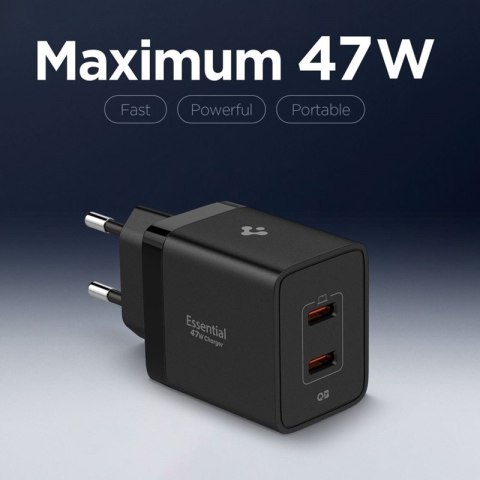 Spigen Essential EE472EU GaN Pro - Ładowarka sieciowa 2x USB-C 47W (Black)