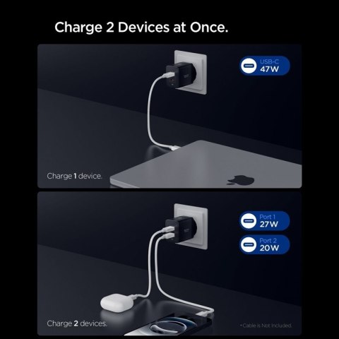 Spigen Essential EE472EU GaN Pro - Ładowarka sieciowa 2x USB-C 47W (Black)