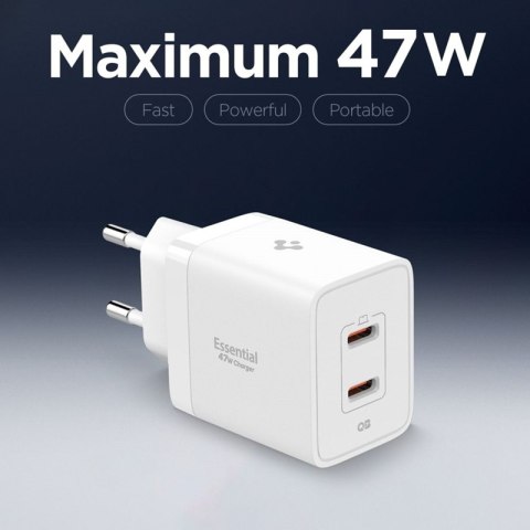 Spigen Essential EE472EU GaN Pro - Ładowarka sieciowa 2x USB-C 47W (White)