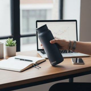 Quokka Echo - Butelka ze stali nierdzewnej 690 ml z silikonowym uchwytem (Black)
