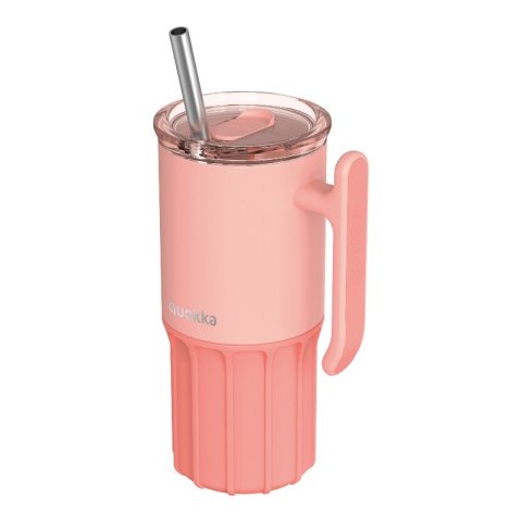 Quokka Umi - Kubek termiczny ze stali nierdzewnej 720 ml ze słomką i silikonową podstawką (Peachy Pink)
