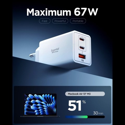 Spigen Essential EE673EU GaN Pro - Ładowarka sieciowa 2x USB-C + USB-A 67W (White)
