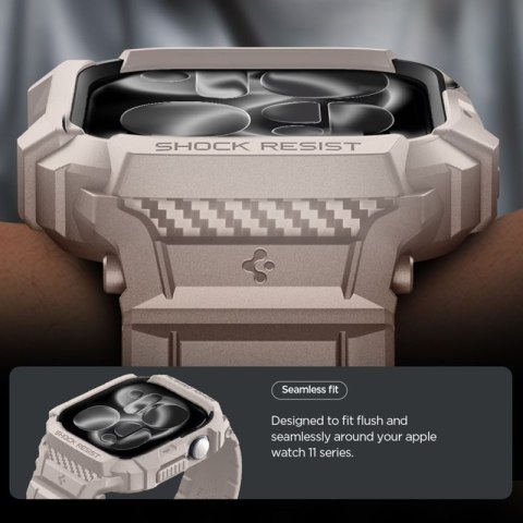 Spigen Rugged Armor Pro V2 - Pasek z obudową do Apple Watch 10 / 11 46 mm (Dune Beige)