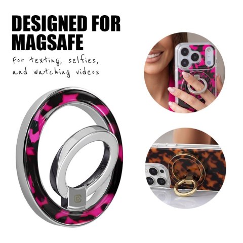 Crong Deluxe RING Holder - Magnetyczny uchwyt do telefonu MagSafe (Pink Tortoise)