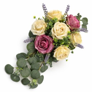 Nowoczesny stroik na cmentarz róże lawenda dekoracja handmade na grób
