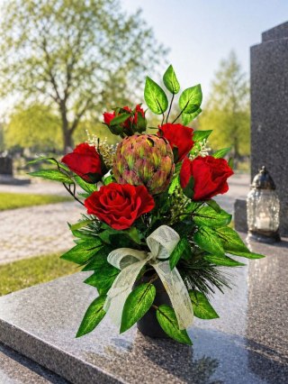 Bukiet flakon stroik na cmentarz grób pomnik kompozycja kwiatowa
