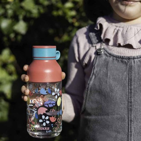 Quokka Ice Kids with strap - Butelka na wodę ecozen 430 ml z paskiem (Flowers)