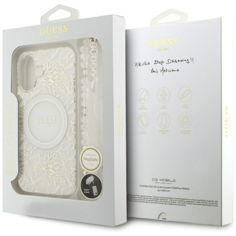 Guess IML Flowers Electro Pearl Strap MagSafe - Etui iPhone 17 (biały)