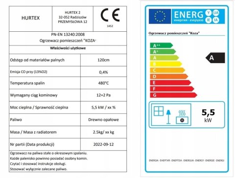 Piec Piecyk SZAMOTOWY Koza APOLLO + ZESTAW RUR ATEST POLSKA produkcja
