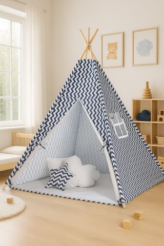 Namiot Tipi dla dzieci+ zawieszki pióra - Chevron granatowy