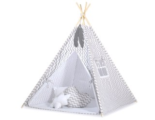 Namiot Tipi dla dzieci + zawieszki pióra - Chevron szary