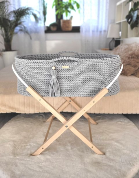 Kosz Mojżesza BOHO bawełniany Handmade z materacykiem - szary