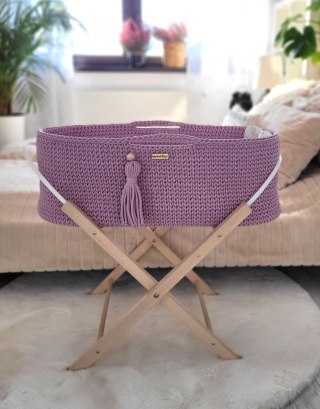 Kosz Mojżesza BOHO bawełniany Handmade z materacykiem - lawendowy