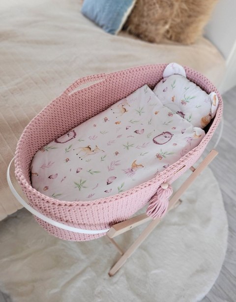 Kosz Mojżesza BOHO bawełniany Handmade z materacykiem - pastel pink