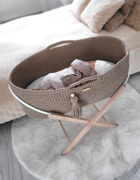 Kosz Mojżesza BOHO bawełniany Handmade z materacykiem - sand