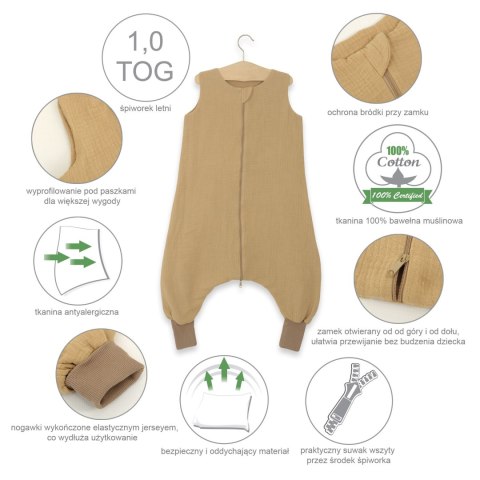 Muślinowy śpiworek dla dzieci z nogawkami L 9-24 mcy letni TOG 1.0 - camel