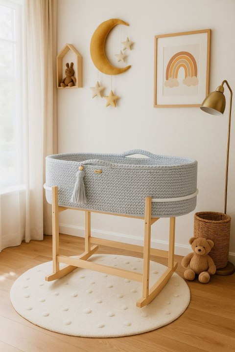 Kosz Mojżesza BOHO Handmade z kołyską - jasny szary