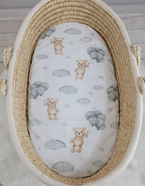 Prześcieradło bawełniane do kosza Mojżesza Boho wózka gondoli 75x35 cm - Miś z balonikami